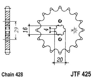 Prednji lančanik JT JTF 425-14 14T, 428